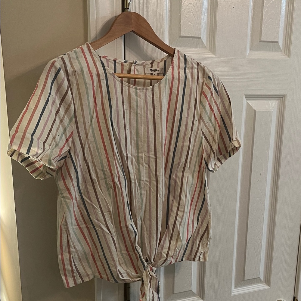 Madewell Nepped & Striped Tie-Front Women's Top